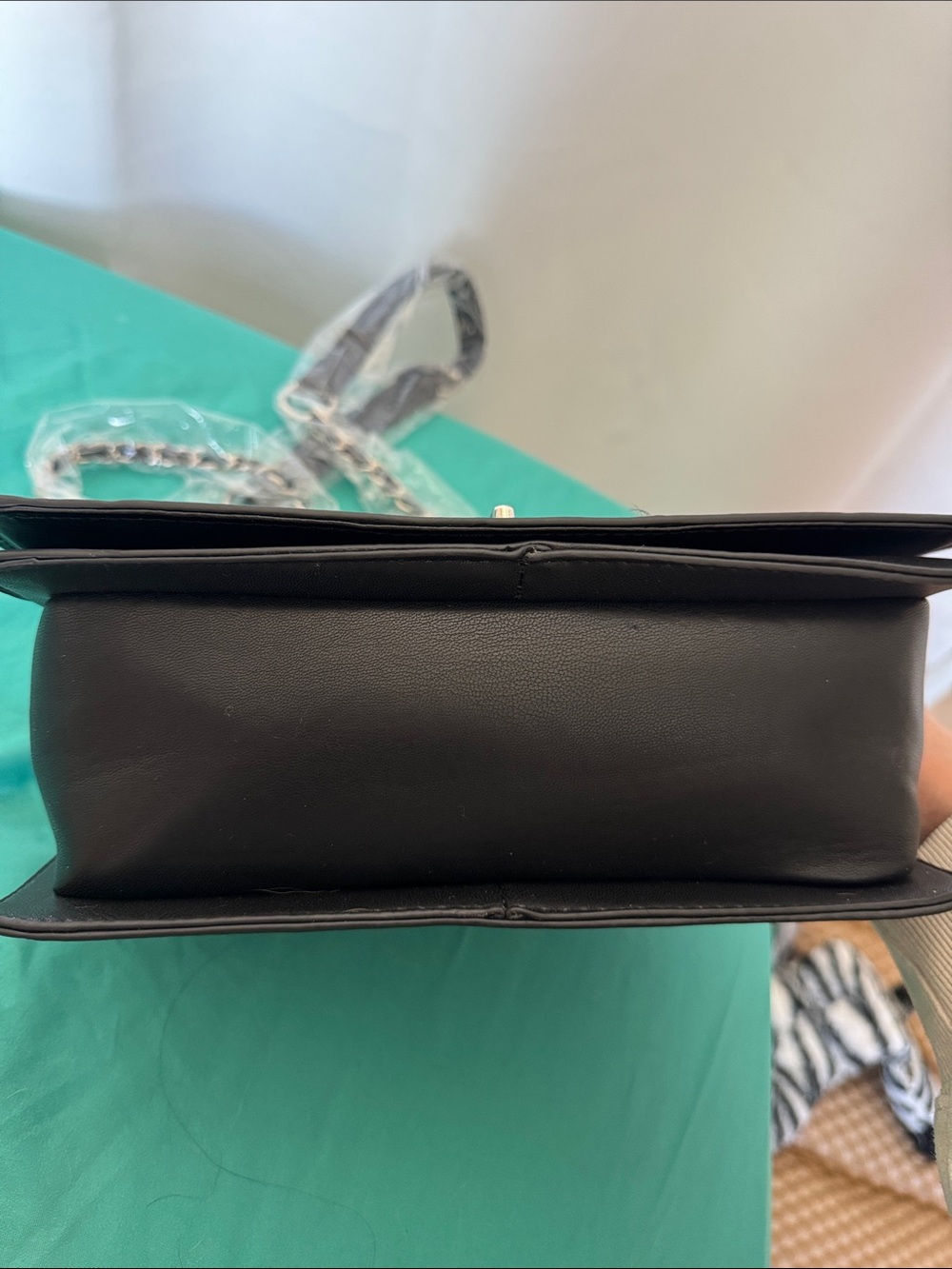 Badgley Mischka Black Quilted Chain-Handle Shoulder Bag with Pearl Accent - Picture 5 of 9